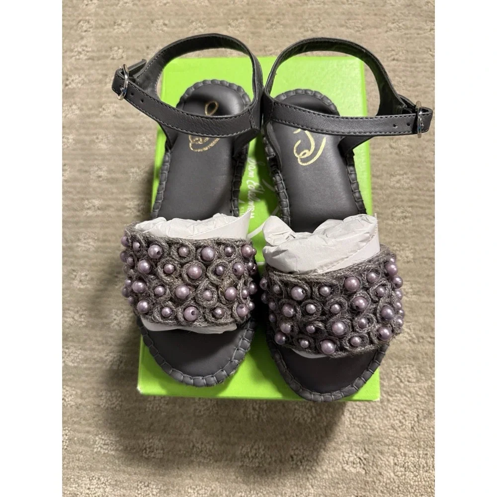 Sam Edelman Holly I1498F1‎ Sandal Girls US 2  Gray Mini Beaded Ankle Strap